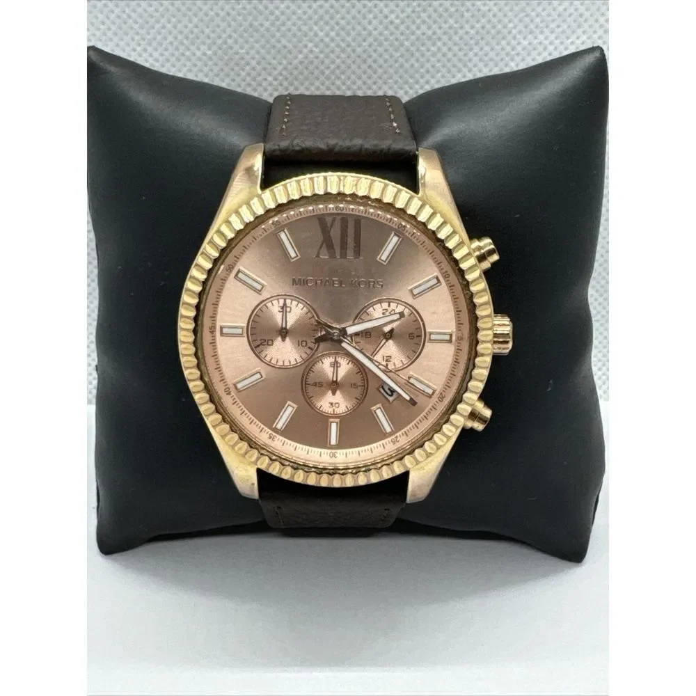 Michael Kors Lexington MK8319 Mens Brown Leather Analog Dial Quartz Watch JNA810